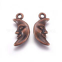 Tibetan Style Pendants, Lead Free & Cadmium Free & Nickel Free, Crescent Moon, Red Copper, about 19mm long, 9.5mm wide, 3mm thick, hole: 2mm