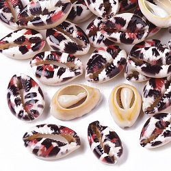 Perle di conchiglia naturale stampate, Senza Buco / undrilled, con il modello della stampa del leopardo, rosso, 18~21x12~15x7mm