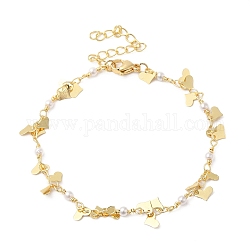 Coeur en laiton et abs en plastique perlé bracelets de chaîne à maillons pour femmes, véritable 24k plaqué or, 7-1/8 pouce (18.2 cm)