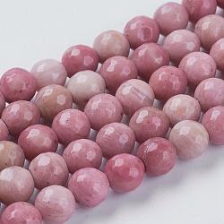 Chapelets de perles en rhodonite naturelle, teinte, facette, ronde, rose, 6mm, Trou: 1mm, Environ 63 pcs/chapelet, 15.55 pouce