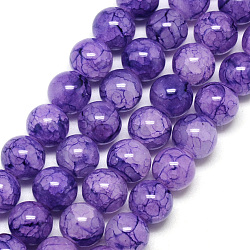 Chapelets de perles en verre craquelé peint, ronde, bleu violet, 8mm, Trou: 1.3~1.6mm, Environ 100 pcs/chapelet, 31.4 pouce
