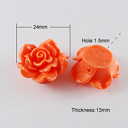 Abalorios de resina, flor color de rosa, rojo naranja, 24x13mm, agujero: 1.5 mm