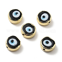 Main mal de perles au chalumeau des yeux, avec les accessoires en laiton, plat rond, noir, 11.5x6mm, Trou: 1.6mm