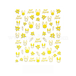 3D Metallic Stern Seepferdchen Bowknot Nagel Aufkleber Aufkleber, selbstklebendes Nageldesign Kunst, für nagel zehennägel spitzen dekorationen, golden, Kaninchenmuster, 90x77 mm