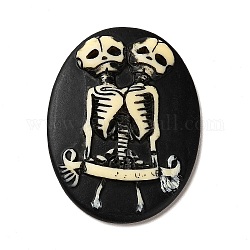 Cabujones de resina opaca de halloween, ovalada con el cráneo, negro, 38x28x5mm