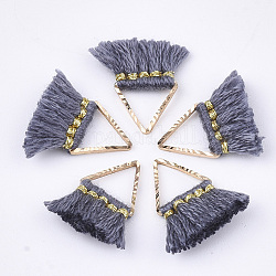 Polycotton(Polyester Cotton) Tassel Charms Decorations, Mini Tassel, with Brass Findings, Triangle, Golden, Slate Gray, 14~15x12~15x2mm, Hole: 7x6mm