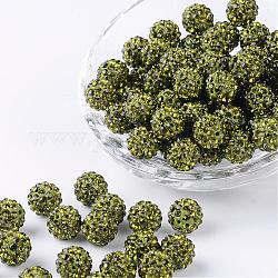 Perles de boule pavé disco , Perles de strass en argile polymère, Grade a, ronde, olivine, pp14 (2~2.1mm), 10mm, Trou: 1.0~1.2mm