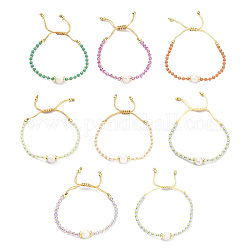 Verstellbares Armband aus geflochtenen Perlen, Glas und Messing für Damen, Mischfarbe, Innendurchmesser: 1-7/8~2-7/8 Zoll (4.8~7.3 cm)