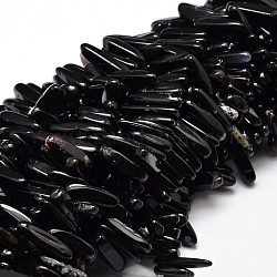Natürliche schwarze Achat Chip-Perlen-Stränge, gefärbt und erhitzt, 8~30x5~12 mm, Bohrung: 1 mm, ungefähr 15.3 Zoll ~ 15.7 Zoll