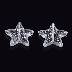 Transparent Acrylic Beads, Glitter Beads, Star, Clear, 21x22x5mm, Hole: 1.2mm