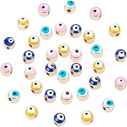 Alloy Beads, with Enamel, Column with Evil Eye, Light Gold, Mixed Color, 5.5x6x6mm, Hole: 1.4mm, 4 Colors, 30pcs/color, 120pcs/box