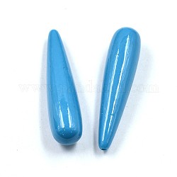 Teardrop Dyed Synthetical Coral Beads, For Half Drilled, DeepSky Blue, 38x9mm, Hole: 1.1mm