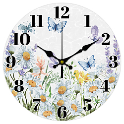 CHGCRAFT 12inch Daisies Wall Clock Silent Wooden Round Clock Battery Operated Flower Wall Clock for Home Decor Living Room Kitchen Office