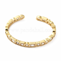 Rectangle de zircone cubique et bracelet ouvert en forme de coeur, véritables bijoux en laiton plaqué 18k or véritable pour femmes, sans plomb et sans cadmium, clair, diamètre intérieur: 2-1/4 pouce (5.7 cm)