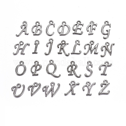 Alloy Letter Pendants, Rack Plating, Letter A~Z, Gunmetal, 12~17x4~15x2mm, Hole: 1.5mm, 26letters, 1pc/letter, 26pcs/set