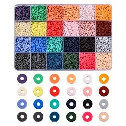 8400Pcs 24 Colors Eco-Friendly Handmade Polymer Clay Beads, Disc/Flat Round, Heishi Beads, Mixed Color, 4x1mm, Hole: 1mm, 350pcs/color