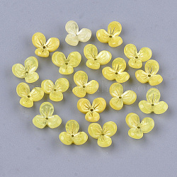 Capsules de perles d'acétate de cellulose (résine), 3 pétales, fleur, jaune, 12x13x5.5~6mm, Trou: 1.2mm