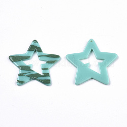 Pendentifs en acrylique imprimé opaque, étoiles du nord, turquoise, 37x39x2~3mm, Trou: 1.5mm
