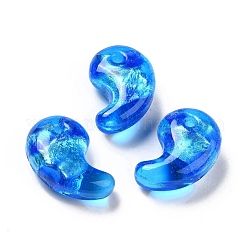 Perles vernissées de feuille en argent manuelles, Forme de virgule, bleu, 31x20x11mm, Trou: 3mm
