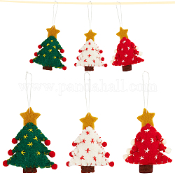 CRASPIRE 6pcs 3 Colors Felted Christmas Mittens Hand Decor Christmas Tree with Star Felt Fabric Pendant Decoration Xmas Hanging Ornament Felt Crafts for Party Accessory