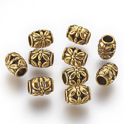 Perline in lega stile tibetano, colore oro antico,  piombo & nichel & cadmio libero, barile, misura:circa8.5mm di diametro, 10.5 mm di spessore, Foro: 4.5 mm