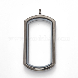 Сплав магнитный медальон большие подвески, со стеклом, прямоугольные, металлический черный, 57x29x7 мм, отверстие : 3.5 мм, внутренней меры: 43x20 мм