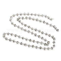 Chaînes de perles en rondelles en verre manuelles pour fabrication de colliers et bracelets, avec épingle à oeil en fer, non soudée, gris clair, 39.3 pouce, Environ 88 pcs/chapelet