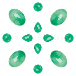 Sunnyclue 12 piezas 3 estilo cabujones de ágata natural, teñido, lágrima y ovalada y media caña, verde, 12mm