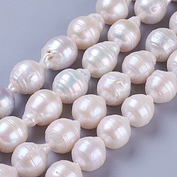 Hebras de perlas de agua dulce cultivadas naturales, patata, blanco, 11~15x10~11mm, agujero: 0.6 mm, aproximamente 29~32 pcs / cadena, 14.96 pulgada ~ 15.35 pulgadas (38~39 cm)