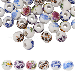 Globeland 210 pièces 6 perles de porcelaine faites à la main de style, rondelle avec motif de fleurs, couleur mixte, 8~8.5x7~7.5mm, Trou: 3~3.5mm, 35 pièces / style