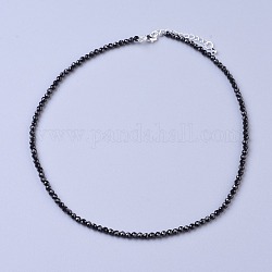 Natürliche schwarze Spinellperlenketten, mit Messing Karabinerverschlüsse, facettierte runde Perlen, 16.5 Zoll ~ 16.7 Zoll (42~42.5 cm) x 3~3.5 mm