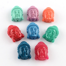 Perline di corallo tinto Buddha head sintetico, colore misto, 24~25x16x10.5mm, Foro: 2 mm