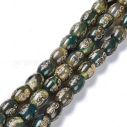 Stile tibetano perline dzi fili, agata naturale perle, tinti e riscaldato, ovale, modello nuvola di buon auspicio, 13~14x9.5~10mm, Foro: 1.2 mm, circa 25pcs/filo, 13.39'' (34 cm)