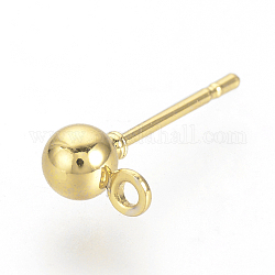 Fornituras del pendiente del perno prisionero de la bola del hierro, con bucle, dorado, 6.5x4mm, agujero: 1 mm, pin: 0.8 mm
