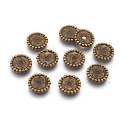 Tibetischen stil Abstandsperlen, Cadmiumfrei und Nickel frei und Bleifrei, Flachrund, Antik Bronze, 12x2 mm, Bohrung: 2 mm