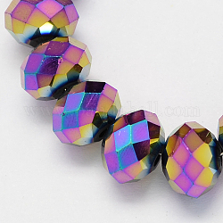 Electroplate Glass Beads Strands, Faceted, Rondelle, Multi-color Plated, 16x12mm, Hole: 1mm, about 48pcs/strand, 22 inch