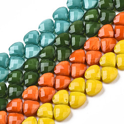 Chapelets de perles en verre opaque de couleur unie, perles percées, facette, larme, couleur mixte, 12x13x11mm, Trou: 1mm, Environ 50 pcs/chapelet, 15~15.19 pouce (38.1~38.6 cm)