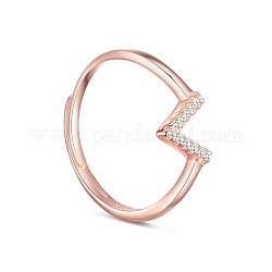 Tinysand 925 кольцо из стерлингового серебра, Геометрический v с фианитами, розовое золото , Размер 7, 17 мм