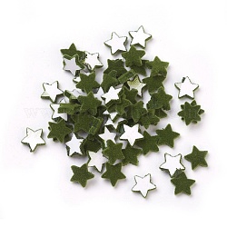 Флокированные акриловые кабошоны, звезда, темно-оливковый зеленый, 9x9x2 мм