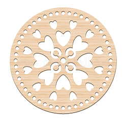 Basswood Basket Bottoms, Crochet Basket Base, for Basket Weaving Supplies and Home Decoration Craft, Flat Round, BurlyWood, Heart Pattern, 200x6mm, Hole: 6mm