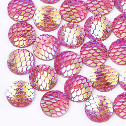 Cabochons en résine, ab-couleur, plat rond avec écaille de sirène, rose foncé, 12x3mm