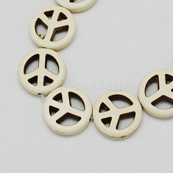 Fili di perline gemstone, turchese sintetico, segno di pace, bianco, 15x4mm, Foro: 1~1.5 mm