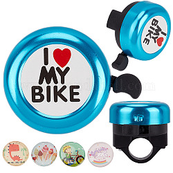 J'aime mon vélo cloches de vélo en alliage, avec trouvaille en plastique et autocollant en résine, accessoires de vélo, ronde, Dodger bleu, 54x69x53mm