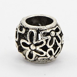 Tibetan Style Alloy Beads, Rondelle, Large Hole Beads, Antique Silver, 11x8mm, Hole: 6mm