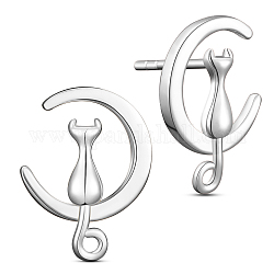 Boucles d'oreilles à tige en argent sterling plaqué rhodium au design unique Shegrace, boucles d'oreilles demi-créoles, avec chaton et lune, platine, 925mm
