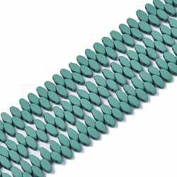 Maglie multi-filo di ematite sintetica non magnetica verniciate a spruzzo, per la fabbricazione di bracciali elastici per piastrelle, ovale, verde acqua, 5x2.5x2mm, Foro: 0.9 mm, circa 250~253pcs/filo, 16.54 pollice (42 cm)