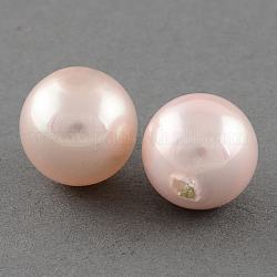 Shell Beads, Imitation Pearl Bead, Grade A, Half Drilled Hole, Round, Misty Rose, 8mm, Hole: 1mm