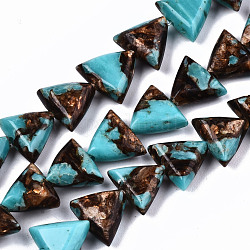 Brins de perles de bronzite naturelle et de turquoise synthétique assemblés, triangle, 9~10x10.5x4.5mm, Trou: 1.4mm, Environ 44 pcs/chapelet, 15.55 pouce (39.5 cm)