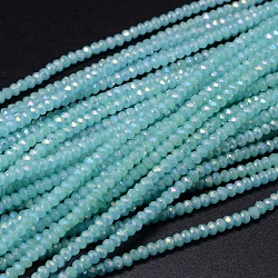 Faceted Rondelle Full Rainbow Plated Electroplate Glass Beads Strands, Sky Blue, 2.8~3x2mm, Hole: 0.8mm, about 200pcs/strand, 15.1 inch