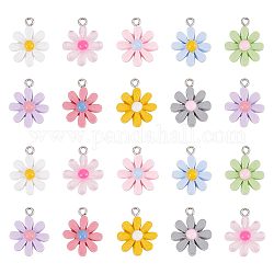 ARRICRAFT 54Pcs 9 Styles Opaque & Transparent Resin Pendants, Daisy Flower Charms, with Platinum Plated Iron Loops, Mixed Color, 20.5~21.5x16.5~17.5x5~5.5mm, Hole: 2mm, 6pcs/style
